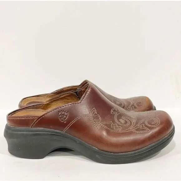 Ariat Savannah Clogs Platform Embroidered Genuine Leather Mahogany Women’s 6.5B - Picture 4 of 13